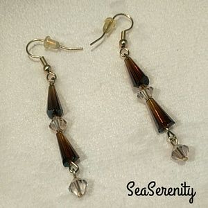 2 Tier Brown Glass Crystal Earrings